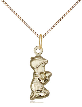 14kt Gold Filled Praying Boy Pendant on a 18 inch Gold Filled Light Curb chain
