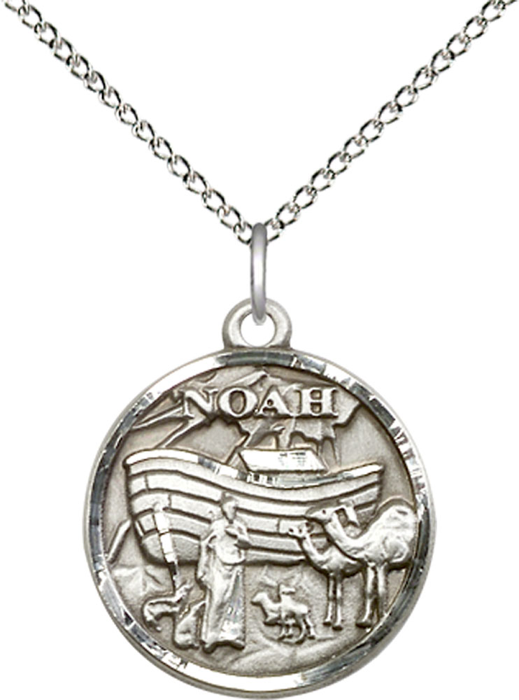 Sterling Silver Noah Pendant on a 18 inch Sterling Silver Light Curb chain