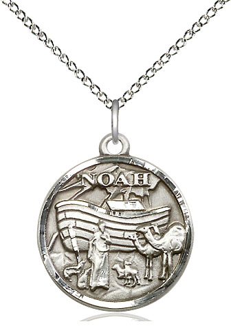 Sterling Silver Noah Pendant on a 18 inch Sterling Silver Light Curb chain