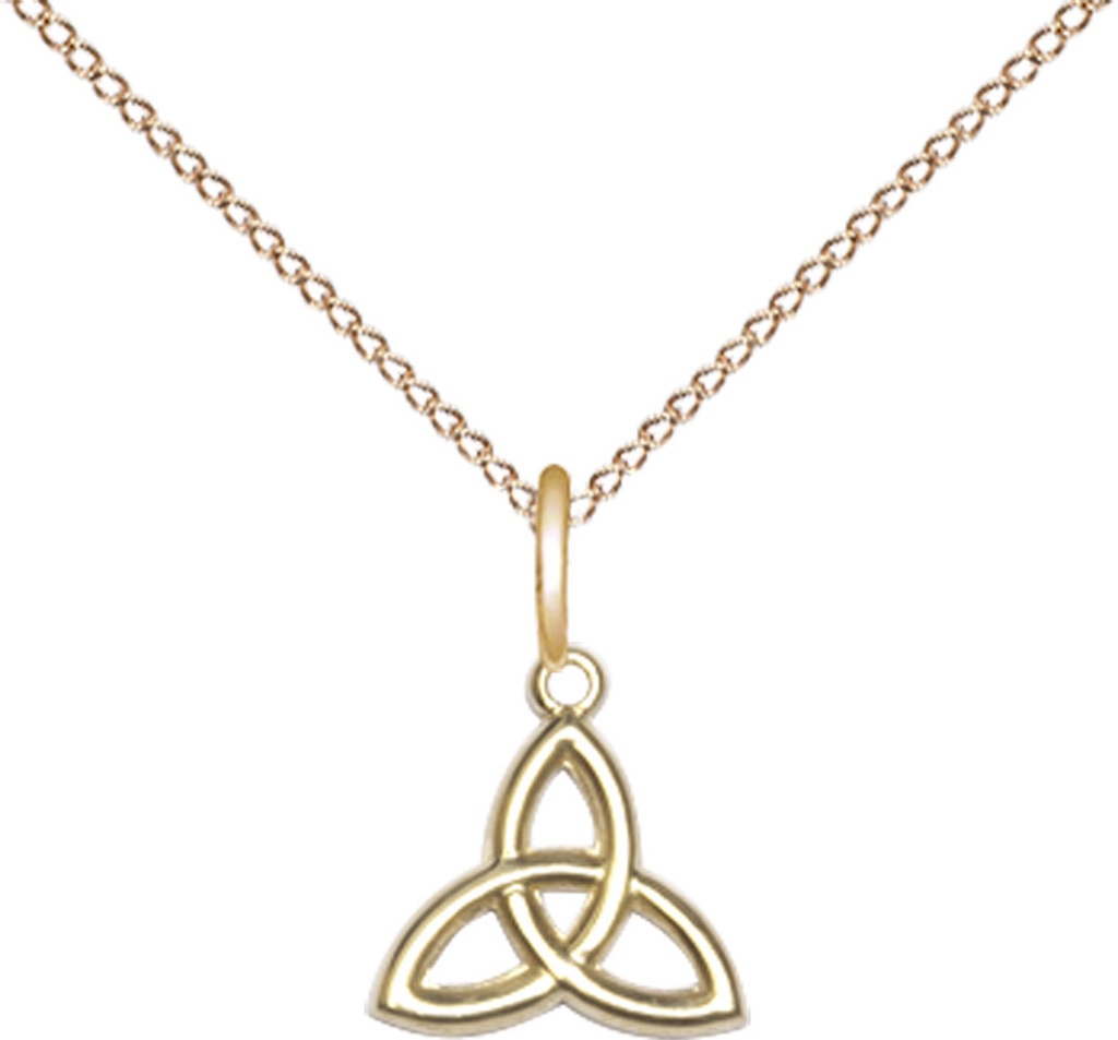 14kt Gold Filled Trinity Irish Knot Pendant on a 18 inch Gold Filled Light Curb chain