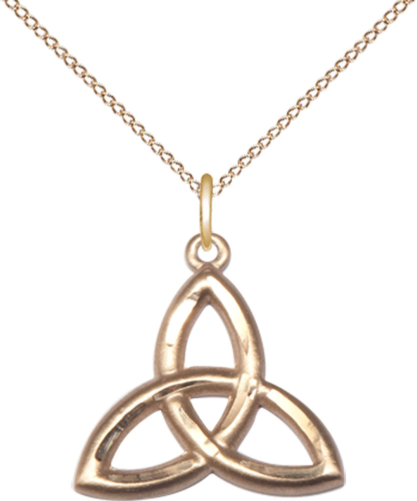 14kt Gold Filled Trinity Irish Knot Pendant on a 18 inch Gold Filled Light Curb chain