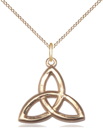 14kt Gold Filled Trinity Irish Knot Pendant on a 18 inch Gold Filled Light Curb chain
