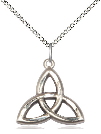 Sterling Silver Trinity Irish Knot Pendant on a 18 inch Sterling Silver Light Curb chain