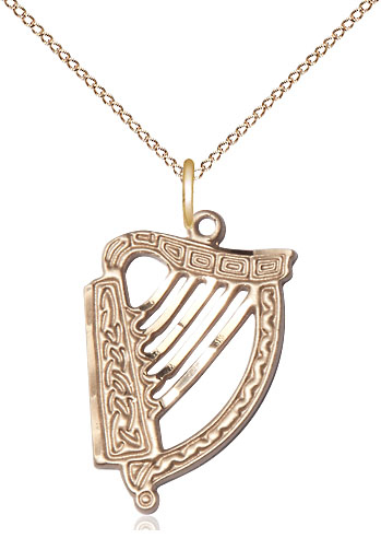14kt Gold Filled Irish Harp Pendant on a 18 inch Gold Filled Light Curb chain