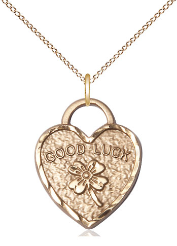 14kt Gold Filled Good Luck Shamrock Heart Pendant on a 18 inch Gold Filled Light Curb chain