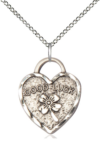 Sterling Silver Good Luck Shamrock Heart Pendant on a 18 inch Sterling Silver Light Curb chain