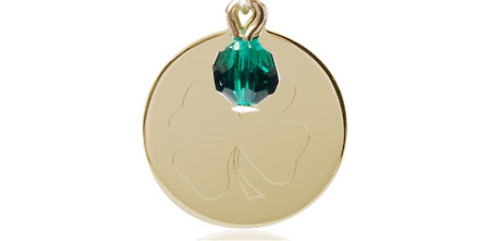 14kt Gold Shamrock Medal with a Emerald bead