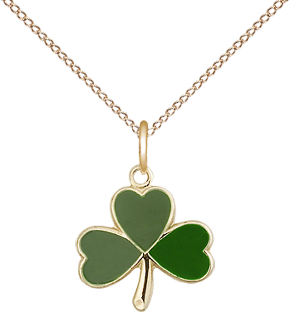 14kt Gold Filled Shamrock Pendant on a 18 inch Gold Filled Light Curb chain