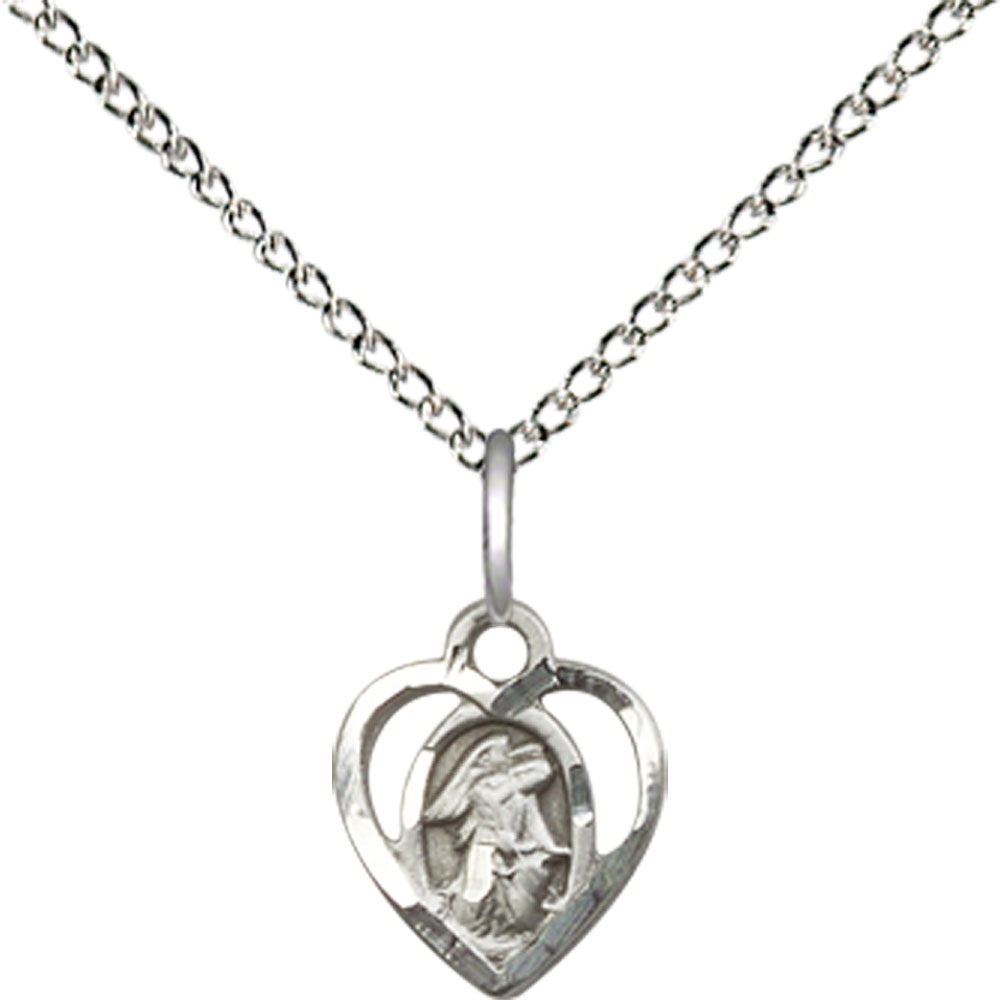 Sterling Silver Guardian Angel Pendant on a 18 inch Sterling Silver Light Curb chain