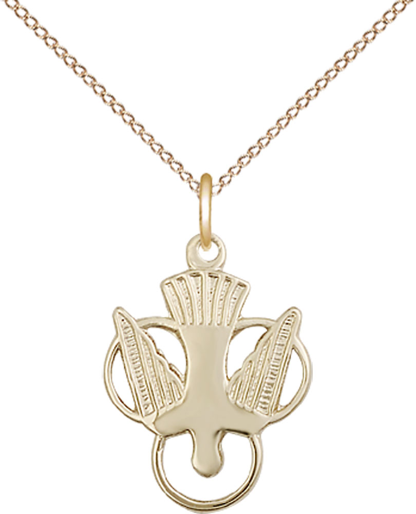 14kt Gold Filled Holy Spirit Pendant on a 18 inch Gold Filled Light Curb chain