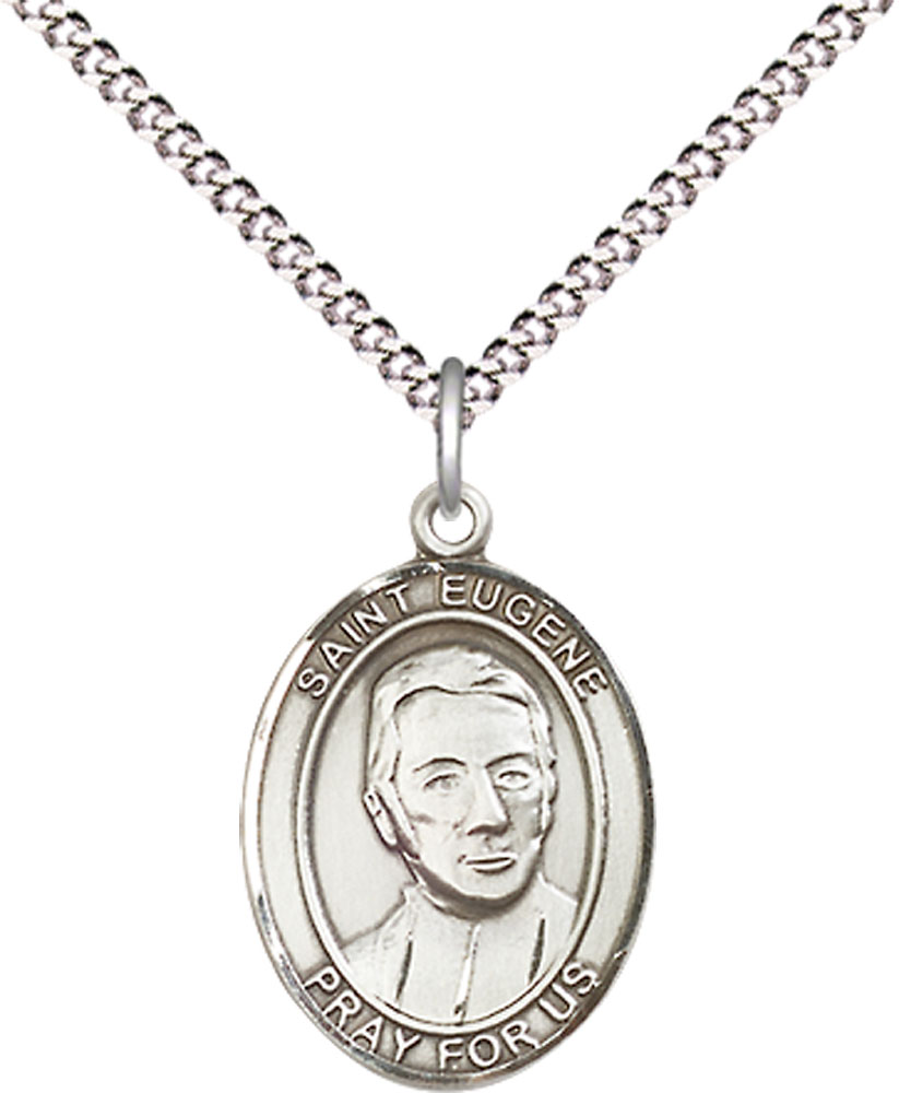 Sterling Silver Saint Eugene de Mazenod Pendant on a 18 inch Light Rhodium Light Curb chain