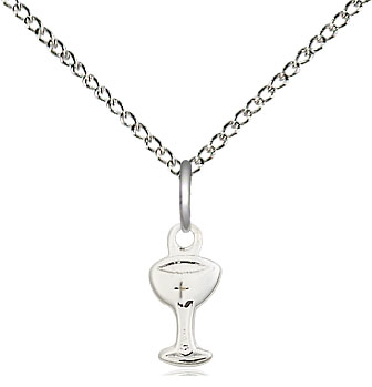 Sterling Silver Chalice Pendant on a 18 inch Sterling Silver Light Curb chain