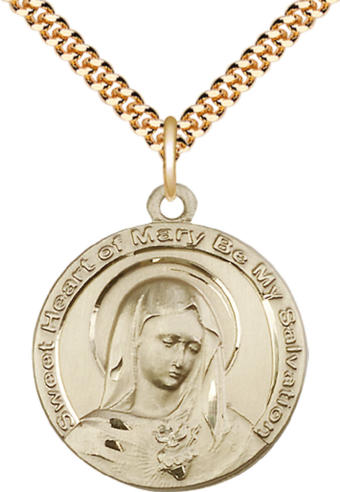 14kt Gold Filled Mary Pendant on a 24 inch Gold Plate Heavy Curb chain