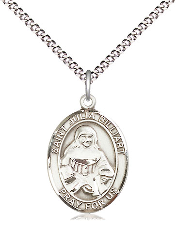 Sterling Silver Saint Julia Billiart Pendant on a 18 inch Light Rhodium Light Curb chain