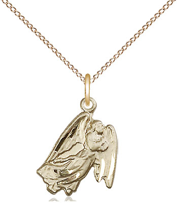 14kt Gold Filled Guardian Angel Pendant on a 18 inch Gold Filled Light Curb chain