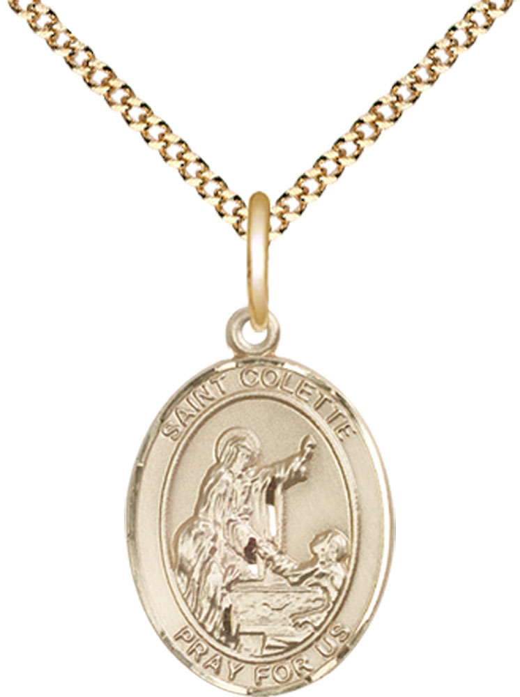 14kt Gold Filled Saint Colette Pendant on a 18 inch Gold Plate Light Curb chain