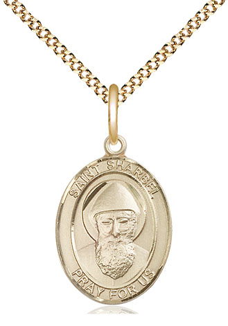 14kt Gold Filled Saint Sharbel Pendant on a 18 inch Gold Plate Light Curb chain