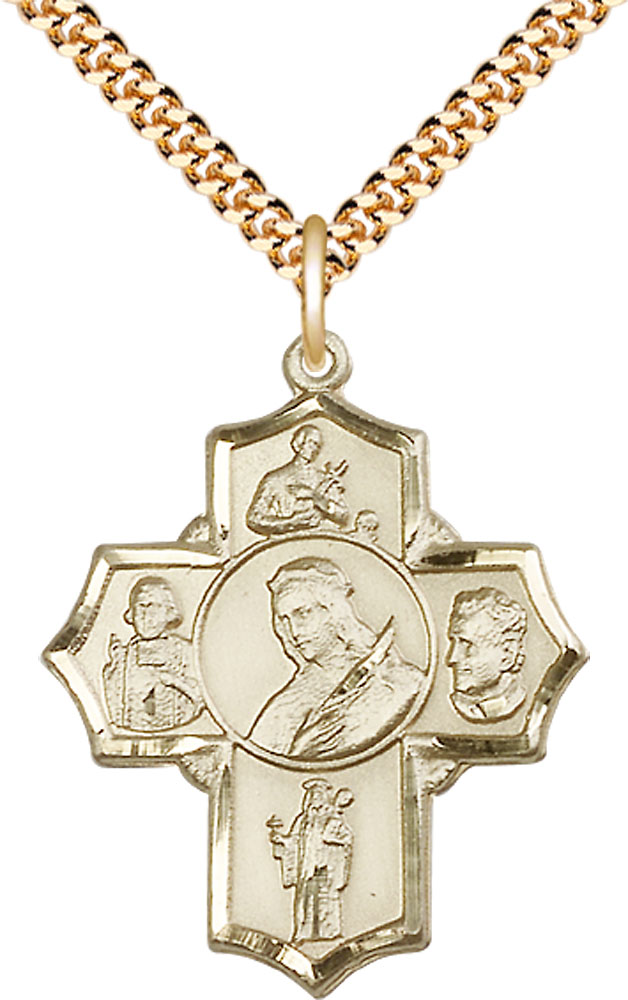 14kt Gold Filled Philomena Vian Bos Jude Gerard Pendant on a 24 inch Gold Plate Heavy Curb chain