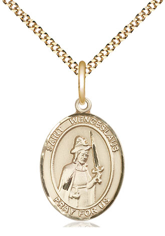 14kt Gold Filled Saint Wenceslaus Pendant on a 18 inch Gold Plate Light Curb chain