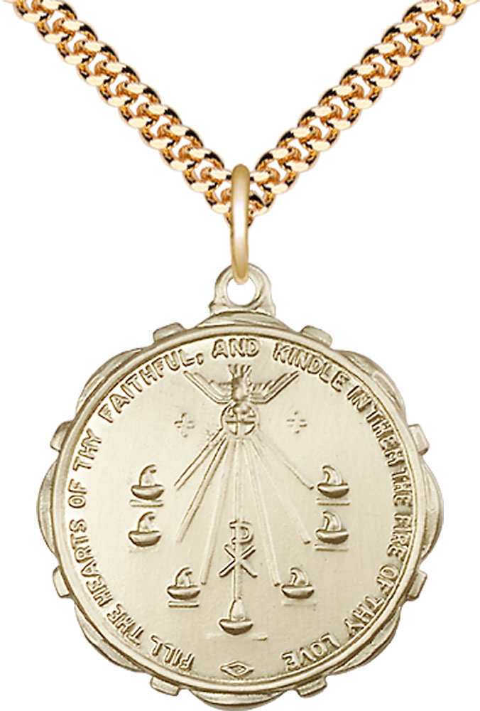14kt Gold Filled Seven Gifts Pendant on a 24 inch Gold Plate Heavy Curb chain
