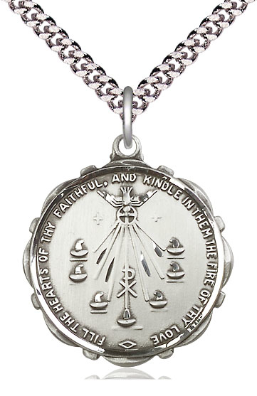 Sterling Silver Seven Gifts Pendant on a 24 inch Light Rhodium Heavy Curb chain