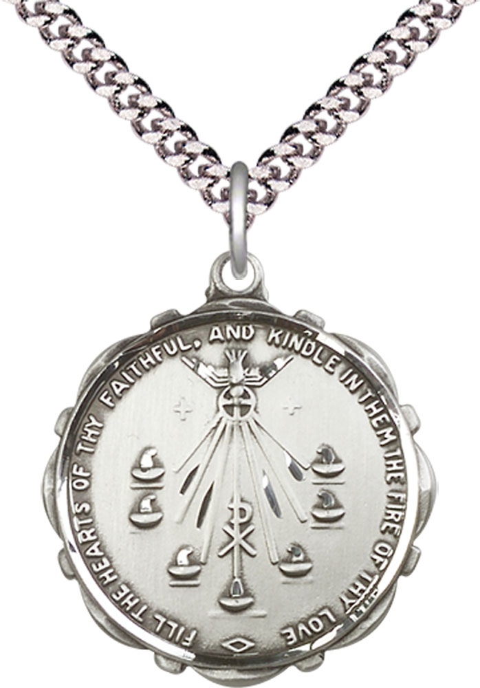 Sterling Silver Seven Gifts Pendant on a 24 inch Light Rhodium Heavy Curb chain