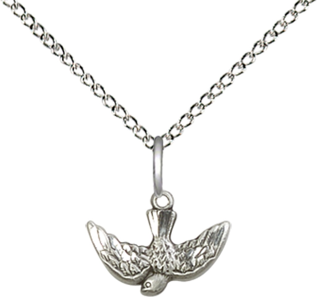 Sterling Silver Holy Spirit Pendant on a 18 inch Sterling Silver Light Curb chain
