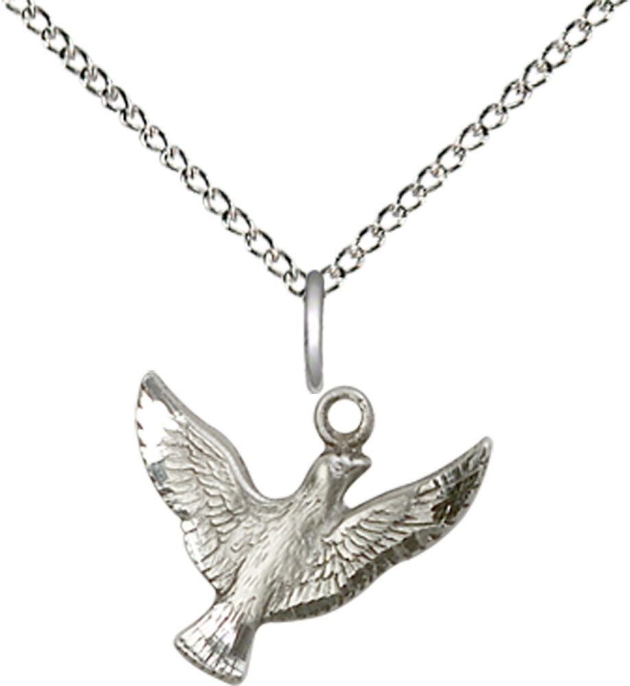 Sterling Silver Holy Spirit Pendant on a 18 inch Sterling Silver Light Curb chain