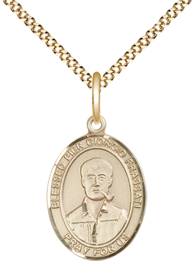 14kt Gold Filled Blessed Pier Giorgio Frassati Pendant on a 18 inch Gold Plate Light Curb chain