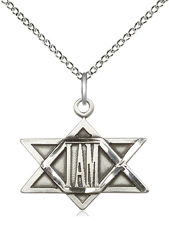 Sterling Silver I Am / Star of David Pendant on a 18 inch Sterling Silver Light Curb chain