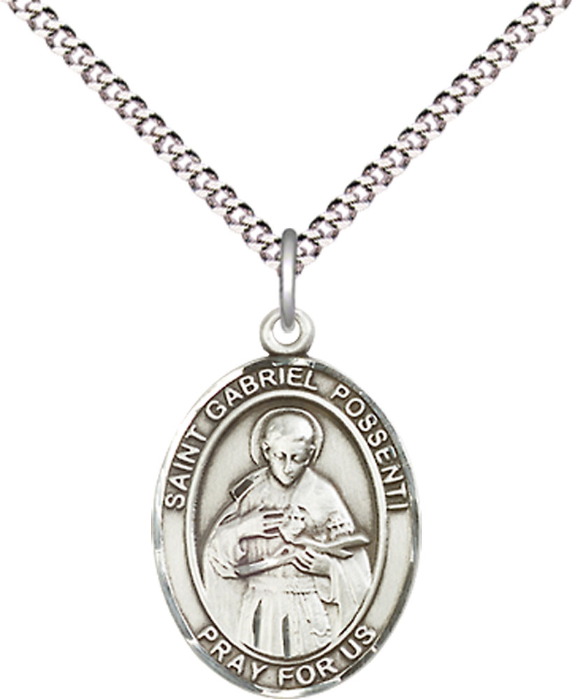 Sterling Silver Saint Gabriel Possenti Pendant on a 18 inch Light Rhodium Light Curb chain