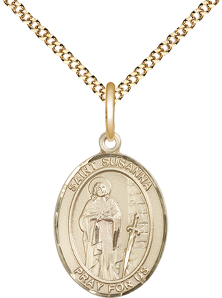 14kt Gold Filled Saint Susanna Pendant on a 18 inch Gold Plate Light Curb chain