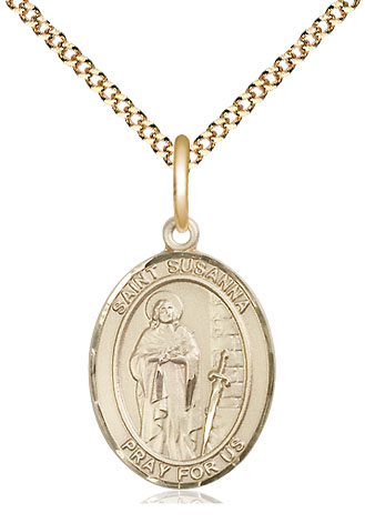 14kt Gold Filled Saint Susanna Pendant on a 18 inch Gold Plate Light Curb chain
