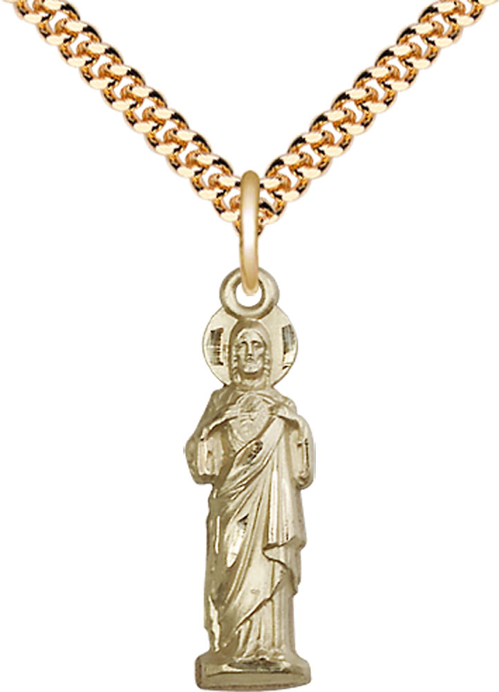 14kt Gold Filled Sacred Heart Pendant on a 24 inch Gold Plate Heavy Curb chain