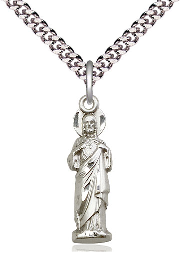 Sterling Silver Sacred Heart Pendant on a 24 inch Light Rhodium Heavy Curb chain