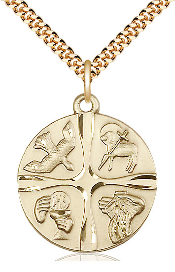 14kt Gold Filled Christian Life Pendant on a 24 inch Gold Plate Heavy Curb chain