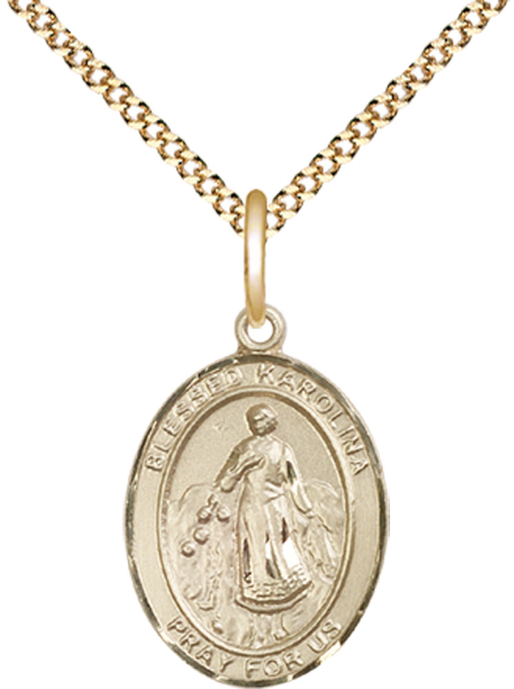14kt Gold Filled Blessed Karolina Kozkowna Pendant on a 18 inch Gold Plate Light Curb chain