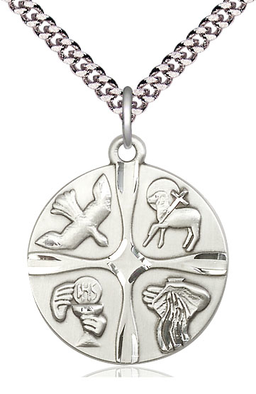 Sterling Silver Christian Life Pendant on a 24 inch Light Rhodium Heavy Curb chain