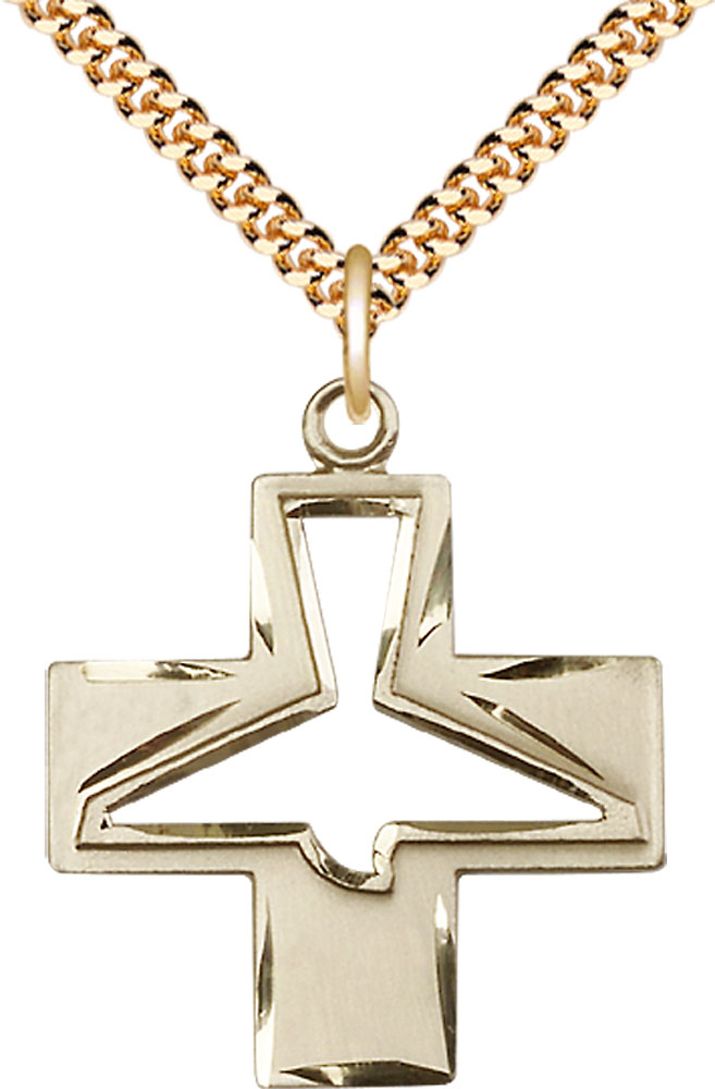 14kt Gold Filled Holy Spirit Pendant on a 24 inch Gold Plate Heavy Curb chain