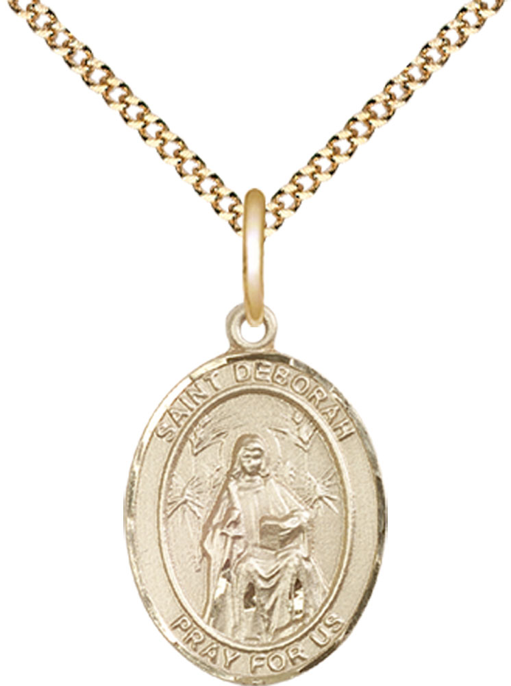 14kt Gold Filled Saint Deborah Pendant on a 18 inch Gold Plate Light Curb chain