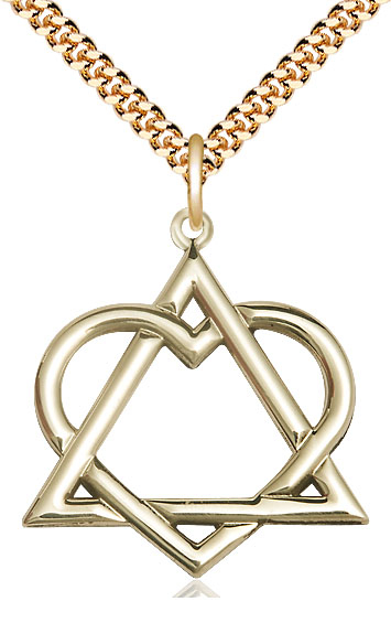 14kt Gold Filled Adoption Heart Pendant on a 24 inch Gold Plate Heavy Curb chain