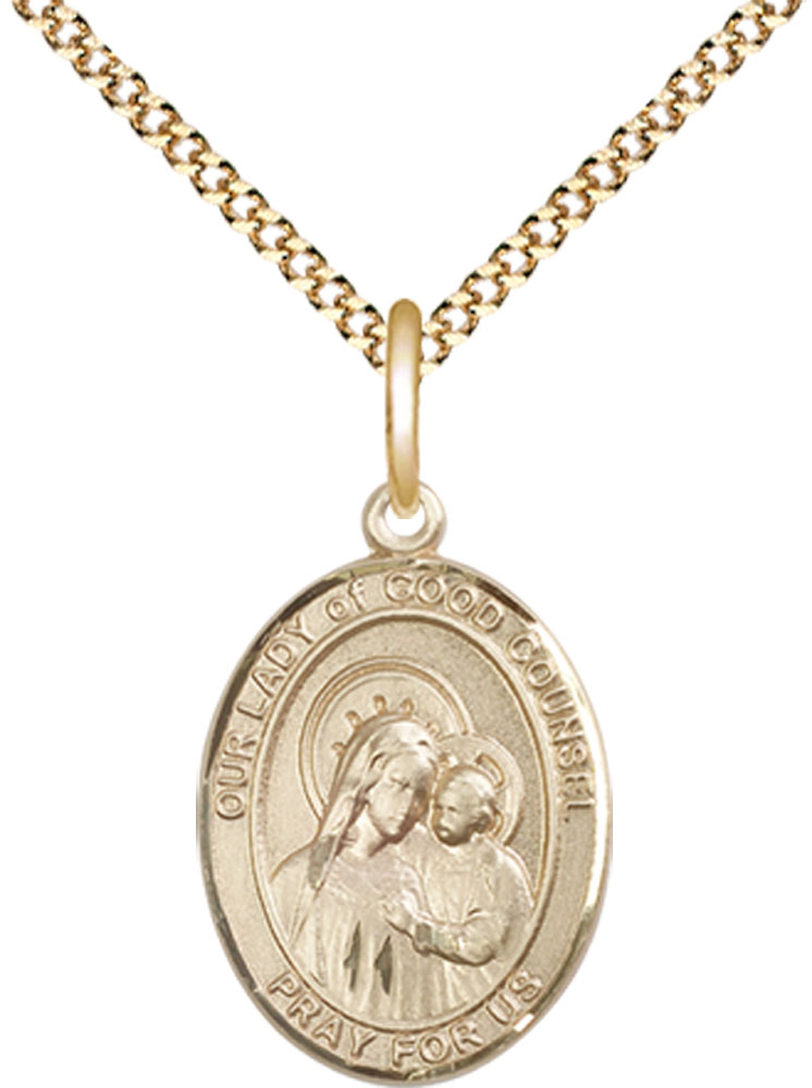 14kt Gold Filled Our Lady of Good Counsel Pendant on a 18 inch Gold Plate Light Curb chain