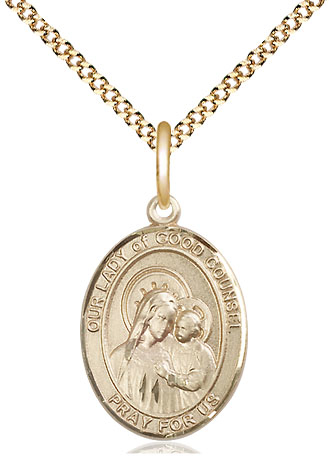 14kt Gold Filled Our Lady of Good Counsel Pendant on a 18 inch Gold Plate Light Curb chain