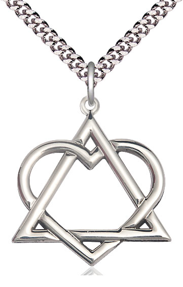 Sterling Silver Adoption Heart Pendant on a 24 inch Light Rhodium Heavy Curb chain