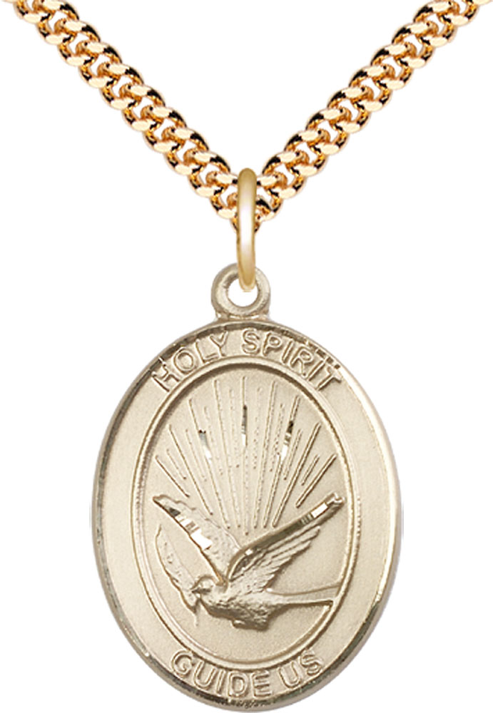14kt Gold Filled Holy Spirit Pendant on a 24 inch Gold Plate Heavy Curb chain