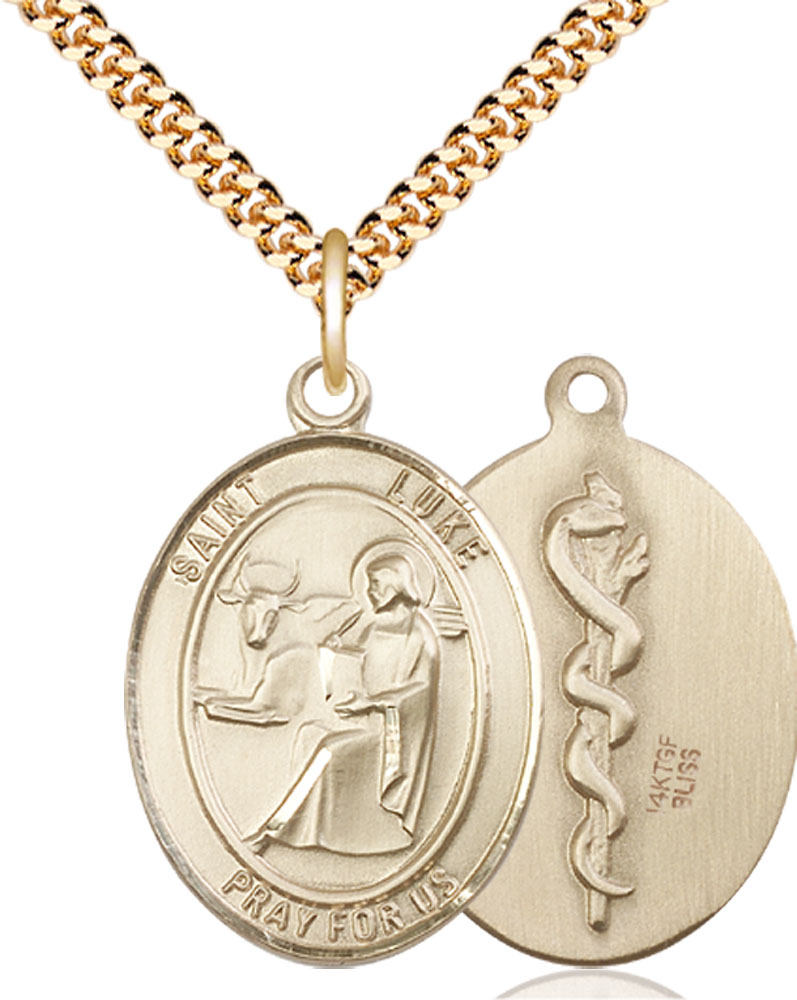 14kt Gold Filled Saint Luke the Apostle Doctor Pendant on a 24 inch Gold Plate Heavy Curb chain
