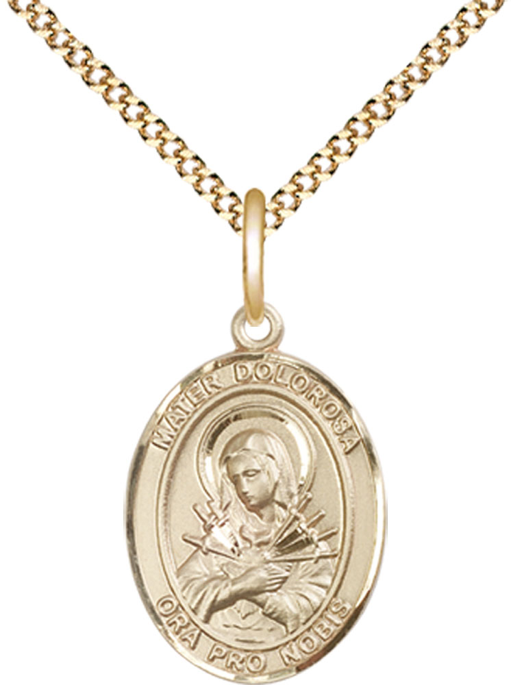 14kt Gold Filled Mater Dolorosa Pendant on a 18 inch Gold Plate Light Curb chain