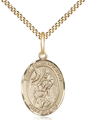 14kt Gold Filled Saint Peter Nolasco Pendant on a 18 inch Gold Plate Light Curb chain
