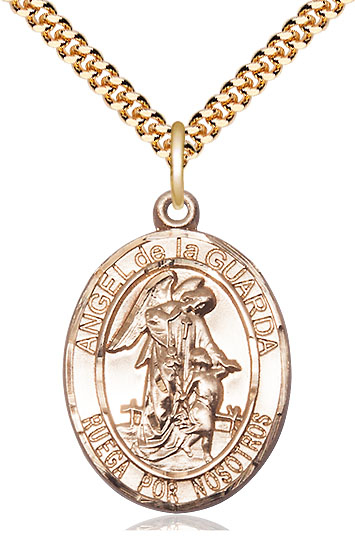 14kt Gold Filled Angel de la Guarda Pendant on a 24 inch Gold Plate Heavy Curb chain