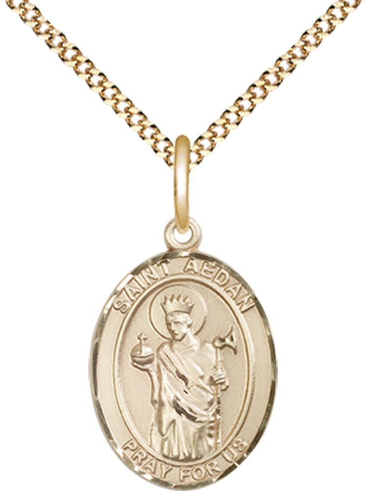 14kt Gold Filled Saint Aedan of Ferns Pendant on a 18 inch Gold Plate Light Curb chain